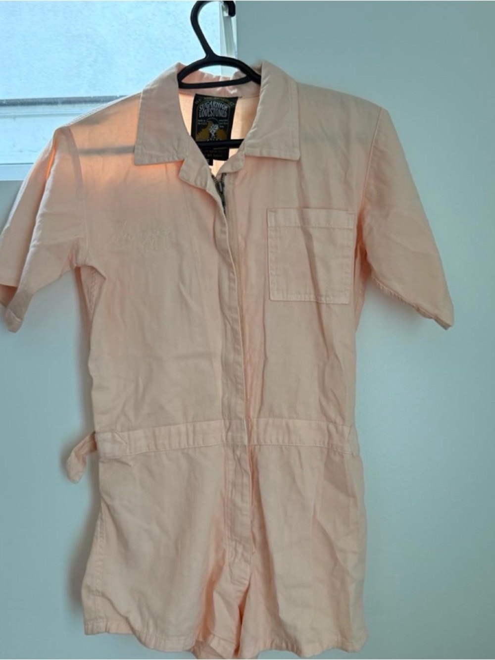 COSMOS Peach Short-Sleeve Utility Romper - Picture 2 of 3